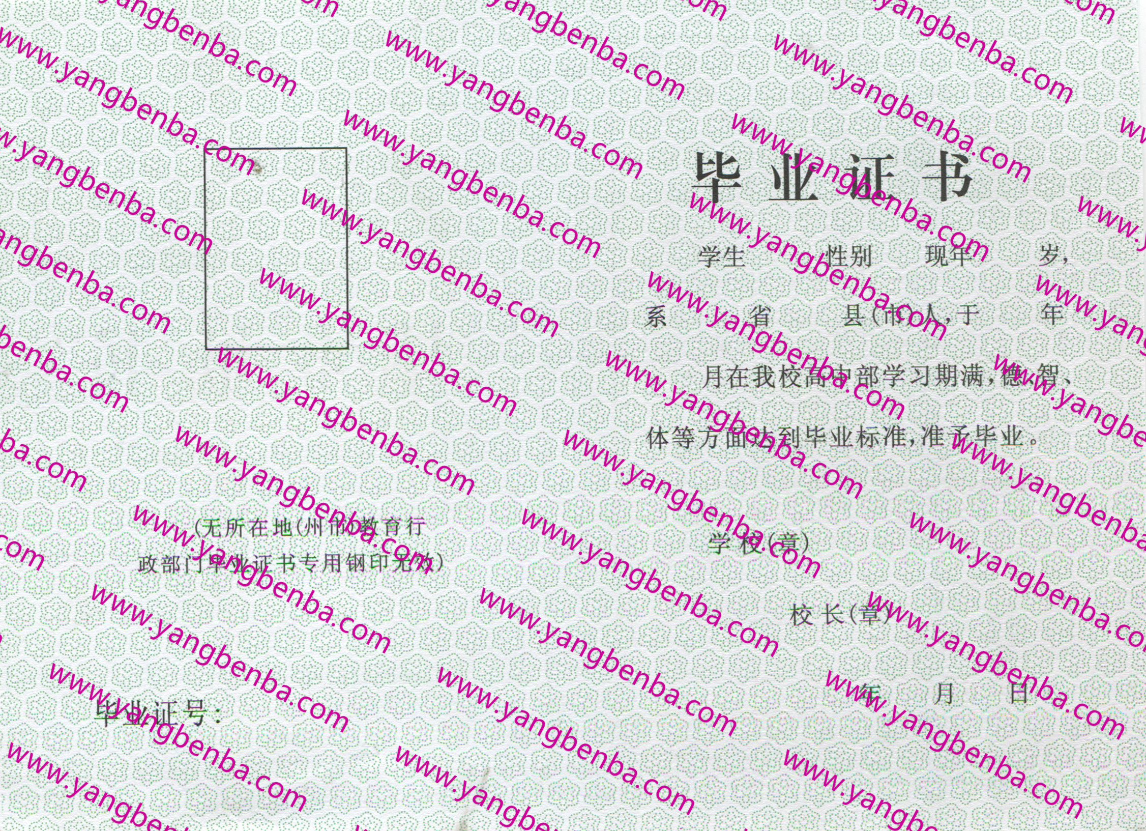 贵州省高中毕业证样本内页2