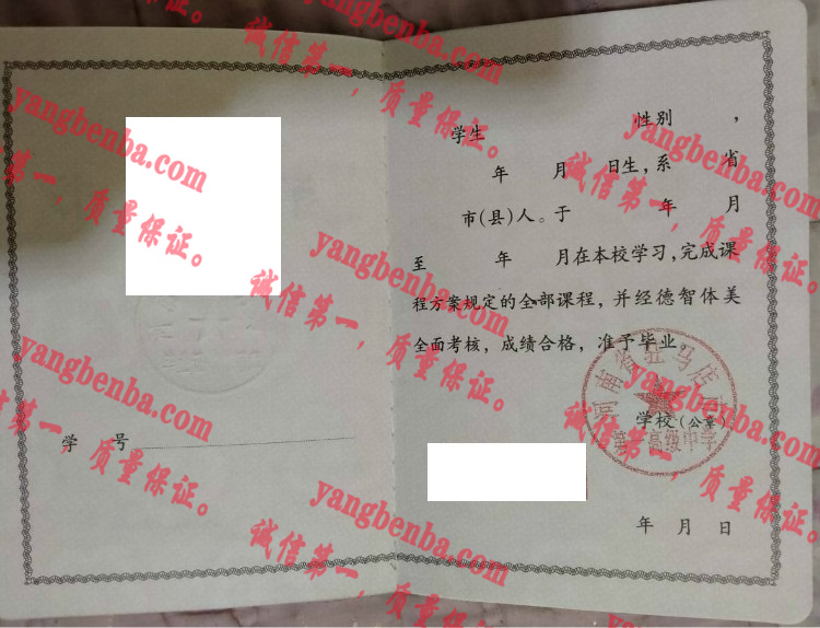 河南省驻马店市第一高级中学毕业证样本